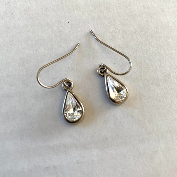 Vintage Silver Tone Rhinestone Tear Drop Earrings - Picture 1 of 3